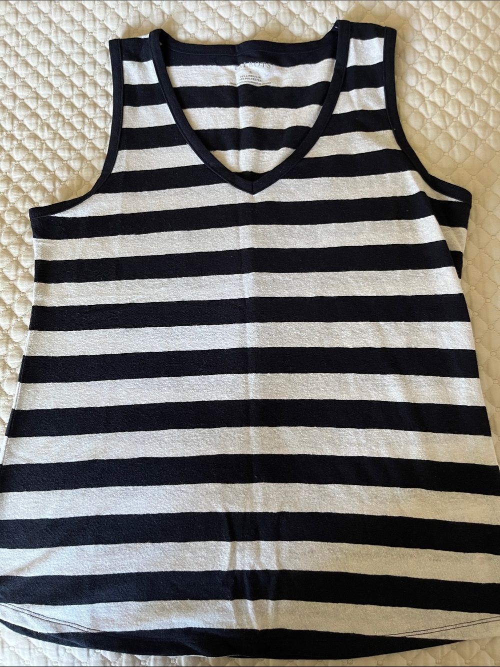 Talbots Blue and White Striped V-Neck Tank Top Linen Blend